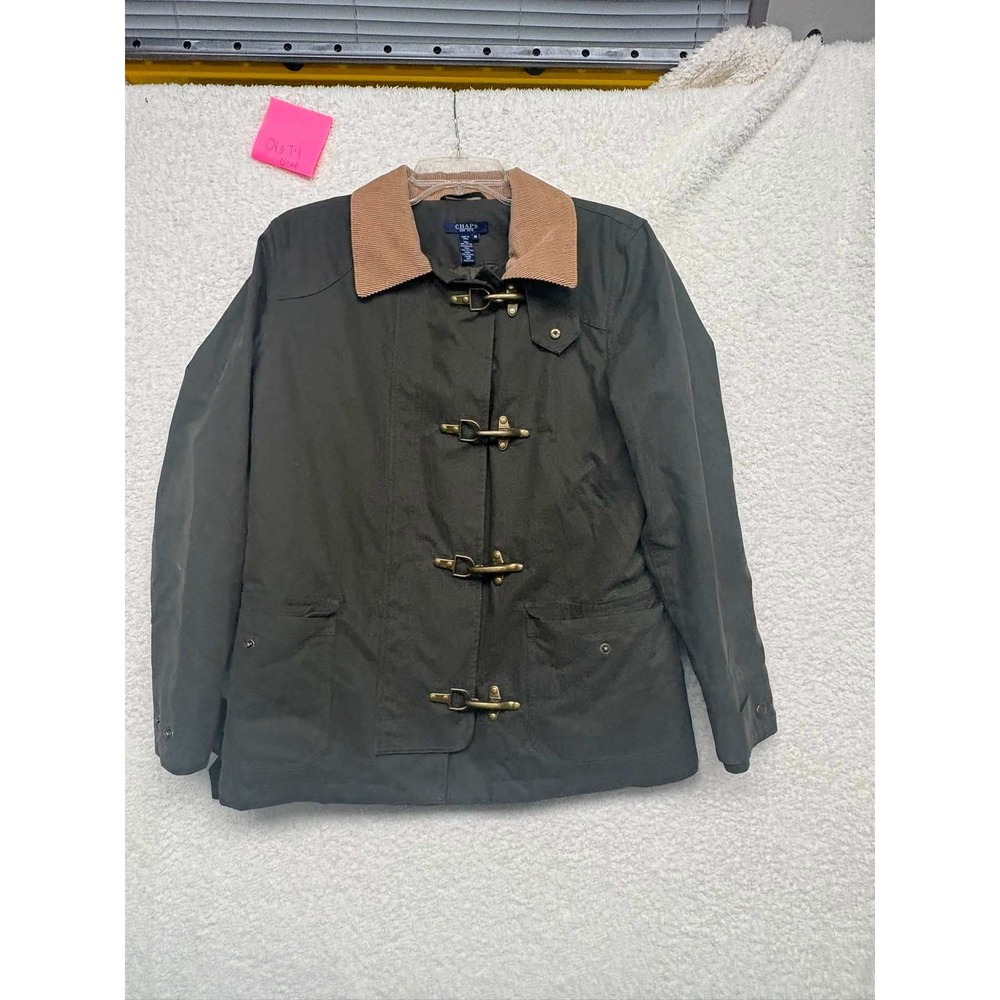 Chaps Olive Green Barn Jacket Corduroy Collar Lobster Claw Clasp Women Medium - Picture 6 of 9